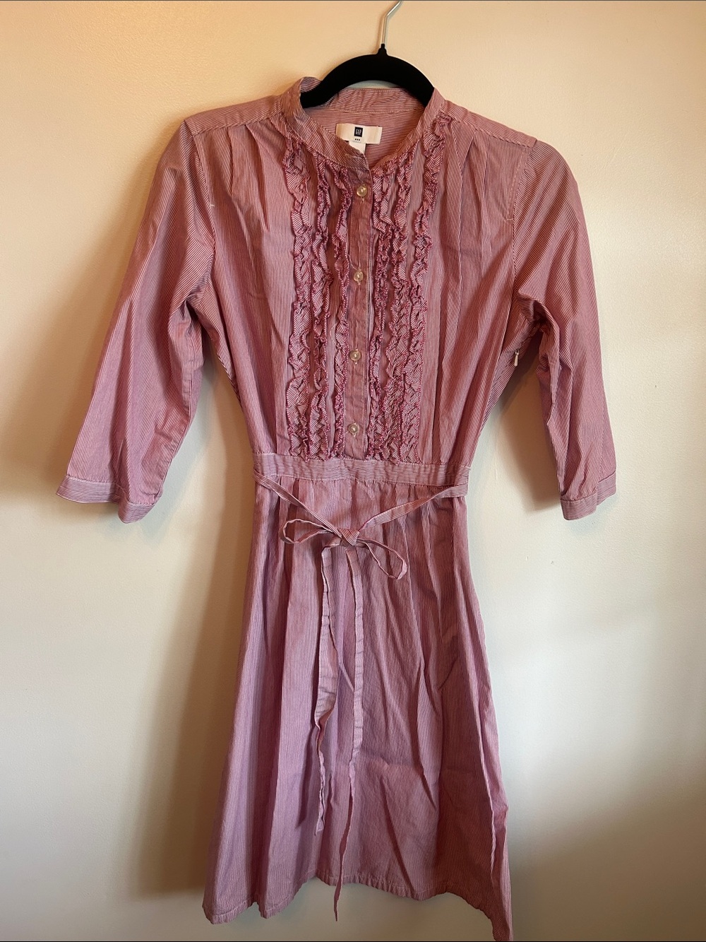 GAP Pink Ruffle-Front Waist-Tie Casual Dress